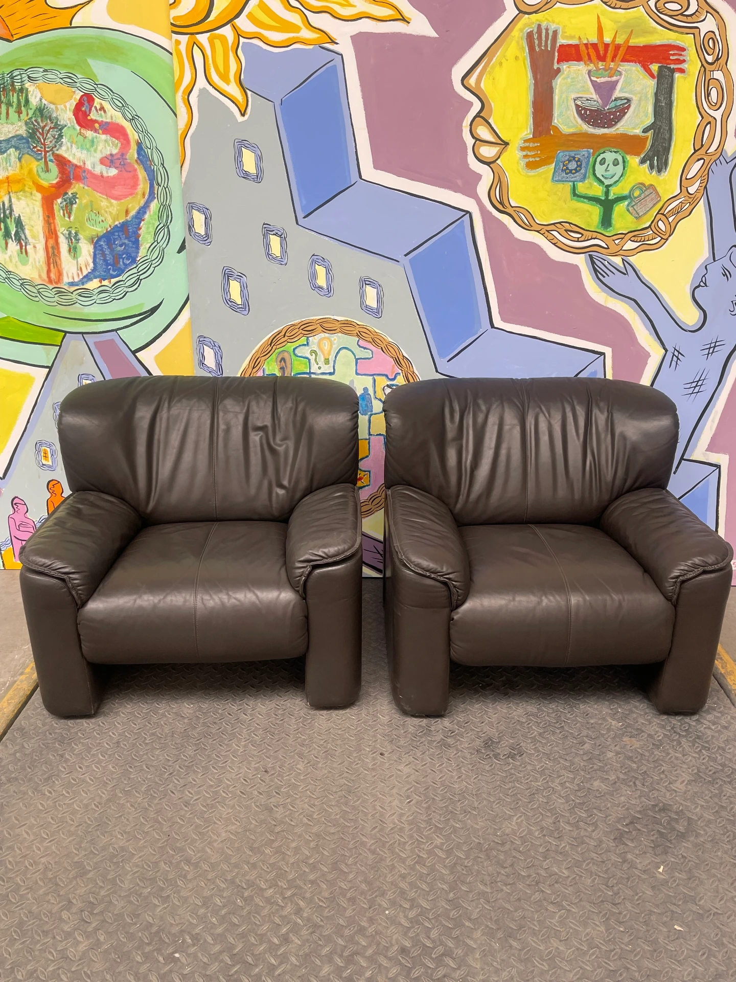 Paire de Fauteuil en cuir marron