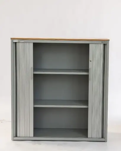 Metallic cabinet with roll-tops